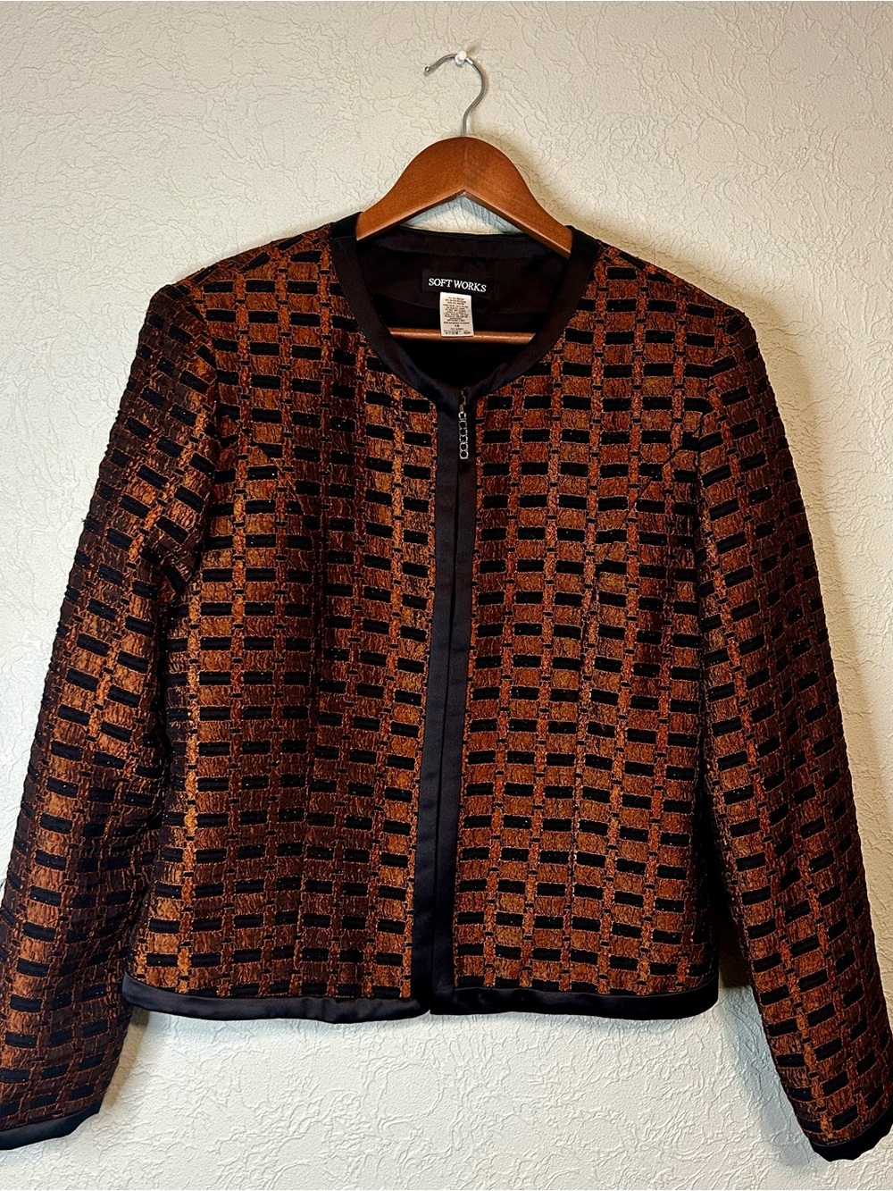 Soft Works Metallic Bronze Black Textured Jacket Size 10 Made in Canada